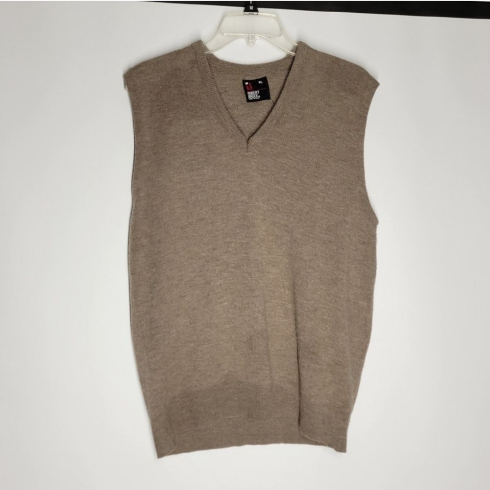 Bundle of Tan, Grey, Red, and Blue V-Neck Sweater Vests with Ribbed Trim
